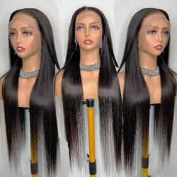HD Transparent Lace Frontal Wig 13x4 Long Straight  Lace Front Wigs For Women Brazilian Virgin Hair Natural Black Color HD Lace