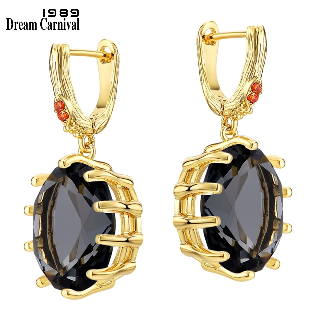 

DreamCarnival1989 Hot Sell Women Drop Earrings Bigger Black Zirconia 14mmx18mm Better Price English Hook Dangle Jewelry WE4108GY