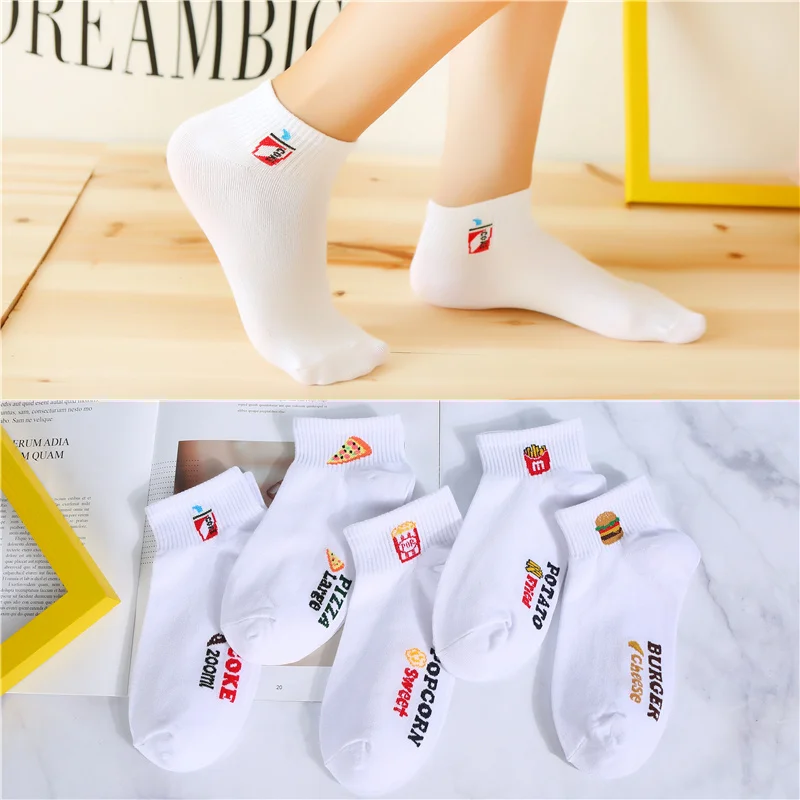Food- 5 Pairs 5 пар/партия, женские летне-осенние забавные короткие Носки с рисунком кота, лисы, кролика, милых животных, фруктов, хлопковые невидимые носки, Прямая поставка - Цвет: Food- 5 Pairs
