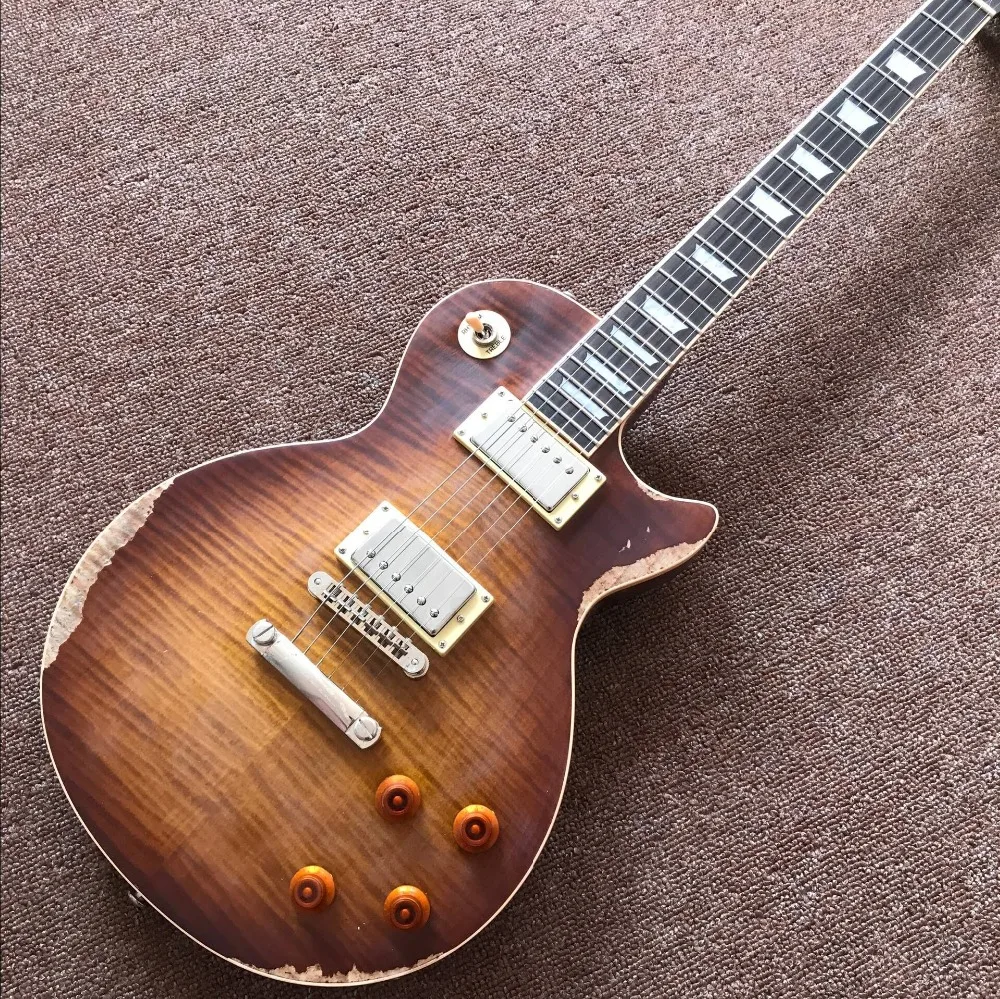 Стандартная пользовательская электрическая гитара Tiger Flame стандартная Sunburst