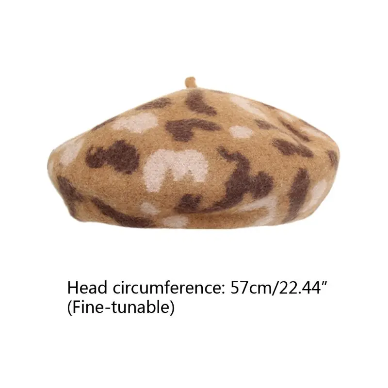 Women Girls Vintage Faux Wool French Beret Hat Contrast Color Leopard Printed Winter Autumn Stretchy Artist Painter Pumpkin Cap