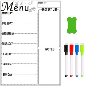 

A4 Magnetic Refrigerator Whiteboard Weekly Menu Meal Planner Grocery Shopping List To Do List for Fridge Notepad Marker Pens Set