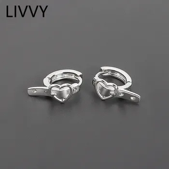 LIVVY-실버 컬러 러브 하트 벨트 귀걸이, 심플한 패션 수제 주얼리 레트로 파티 액세서리 선물