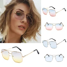 Европейские металлические солнцезащитные очки для женщин, модные двухцветные солнцезащитные очки, весенние квадратные очки, ретро солнцезащитные очки с двойным лучом