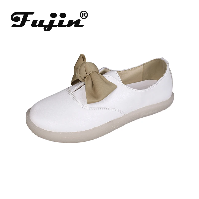 

Fujin Single Shoes Spring Women 2020 Flat Bottom Round Toe Milk Shoes Shallow Women Fashion Shoes Slip Causal Women Bean Shoes