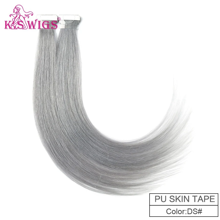 DS K.S парики 1" 20" 2" Remy, завязанные вручную ленты, искусственная кожа, уток волос, прямые, двойные, нарисованные, невидимые, бесшовные, клейкие волосы для наращивания - Цвет: DS