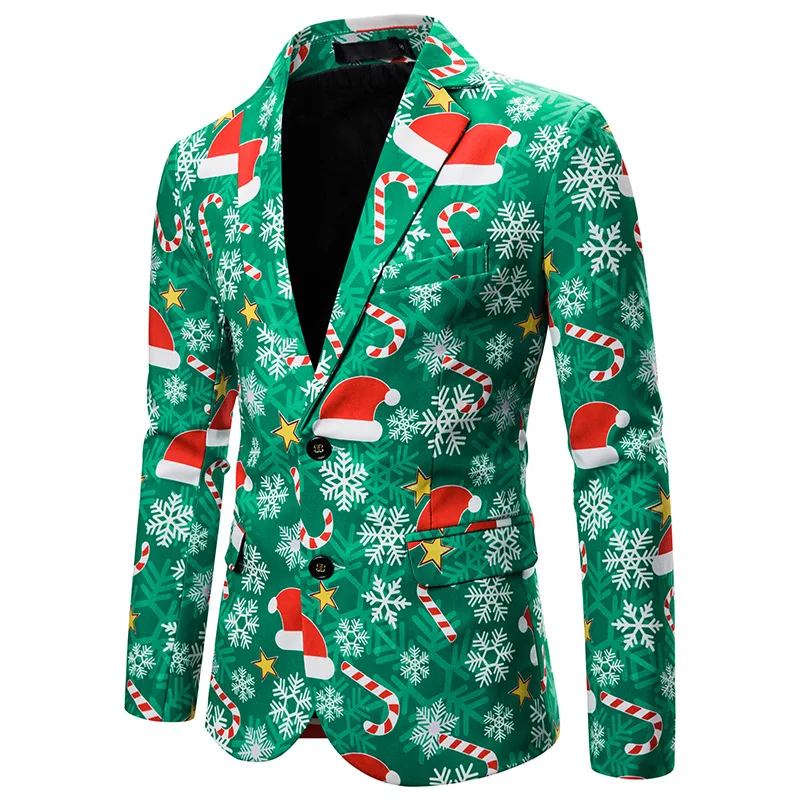 Высокое качество мужской s костюм пальто Модная Рождественская серия геометрический 3D Принт блейзер мужские куртки Повседневные Вечерние Slim Fit мужской костюм