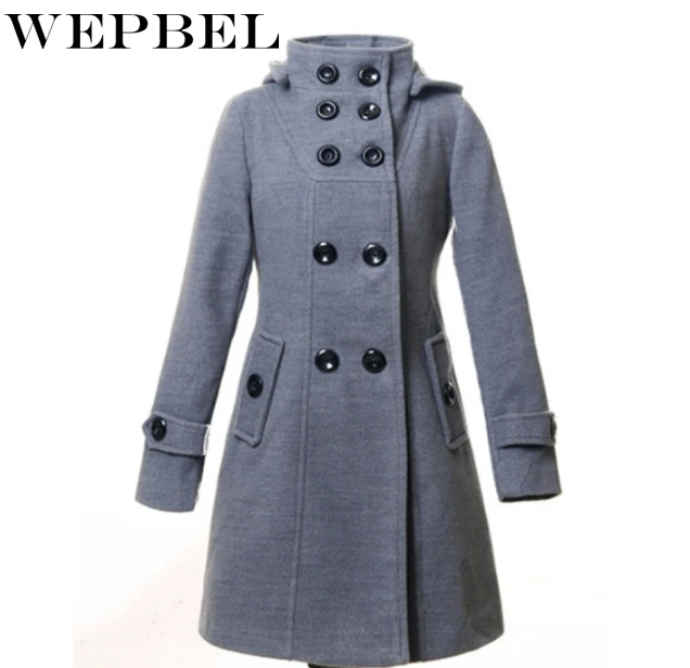 WEPBEL для женщин длинные пуговицы шерстяные куртки смесь пальто осень зима мода Карманы повседневное дамы женские шерстяные пальто