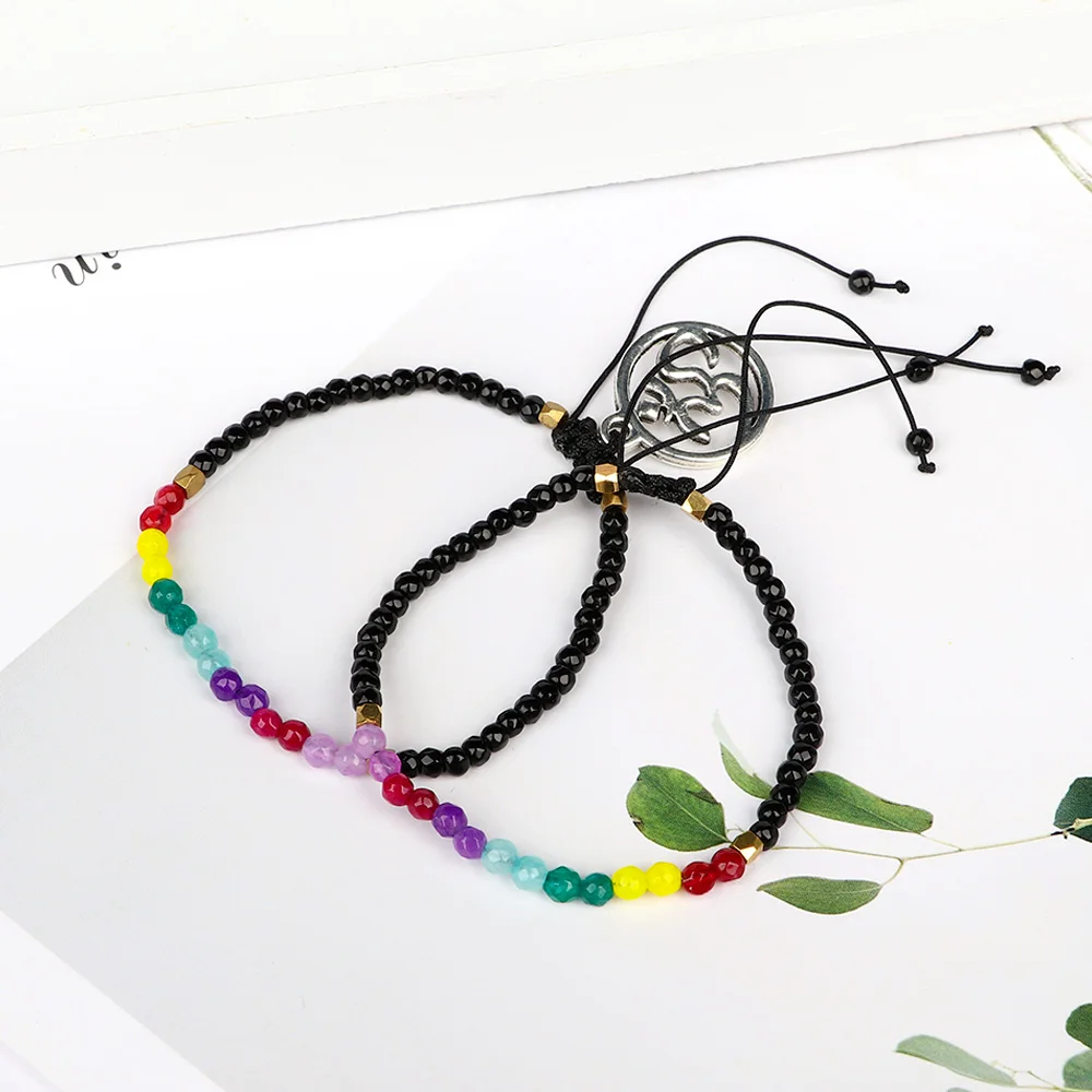 

3mm 12 Constellation 7 Chakra Fashion Unisex Simple Adjustable Beaded Lucky Stone Crystal Bracelet Natural Yoga Reiki Beads