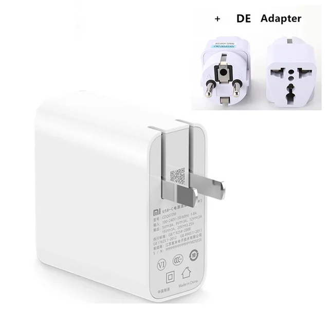 Add DE Adapter Xiaomi 65w USB-C адаптер питания QC 3,0 USB вилка для дома Быстрая зарядка мобильное зарядное устройство для комьютера портативный интерфейс type-c - Цвет: Add DE Adapter