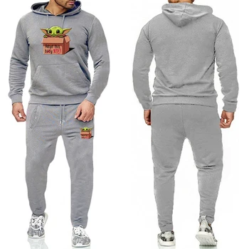 

Multicolor 2Pieces Set Sweatshirts Men's Sets Lovely Baby Yoda Hoodie & Sport Pants Casual Tracksuit Mandalorian Sweat Suits Men