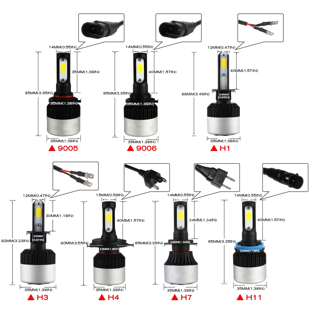 1 пара автомобиля светодиодный фары лампы 9000LM 72W фары для 6500K белый COB светодиодный H1 H3 H4 H7 H11 9005 9006 D40