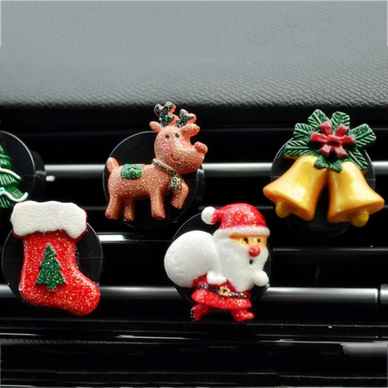 Автомобильный освежитель воздуха с зажимом для кондиционера, автомобильный освежитель воздуха, украшение в виде Санта-Клауса, снеговика, колокольчика, украшение "Собака", рождественские подарки