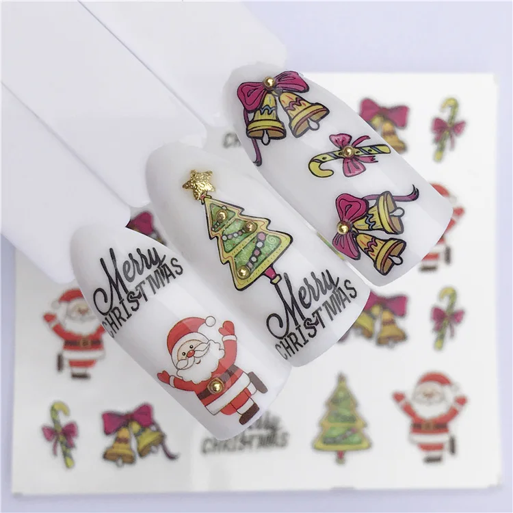 Наклейки для ногтей, новогодний слайдер, тату, Рождественская водная наклейка, Санта-Клаус, снеговик, полное покрытие, дизайнерские наклейки - Color: B