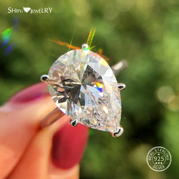 

Shipei Real 925 Sterling Silver Water Drop Created Moissanite Aquamarine Gemstone Pear Ring Silver 925 Jewelry Wedding Cocktail