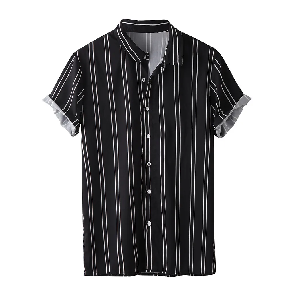 

2019 New Arrival Men's Summer Lapel Multi Pocket Pure Color Short Sleeve Striped Shirt Top Blouse Dropshipping 15 Ropa de hombre