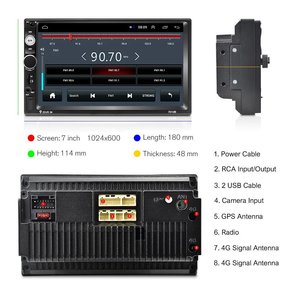 Hikity 2 Din Car Radio Android 8.1 7010b Gps 7 Hd Autoradio 