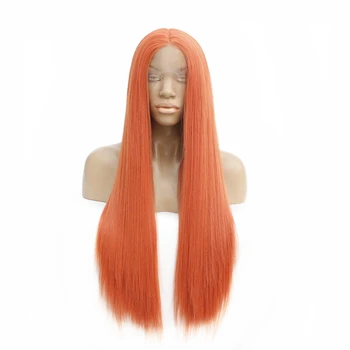 

Cosplay Synthetic Lace Front Wig Silky Straight Orange Color Heat Resistant Fiber Hair Glueless Pastel Lace Front Wig For Black