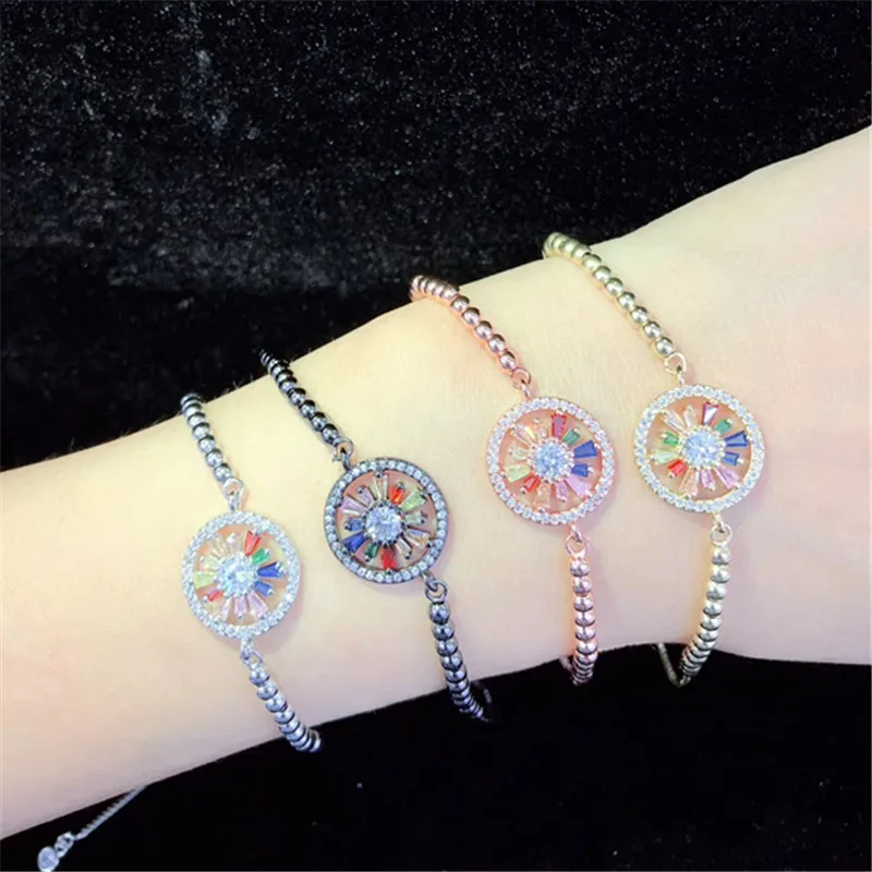 10 шт./лот, смешанные цвета, латунный браслет, инкрустированный радужным кубическим цирконием, цветочный регулируемый браслет, модные ювелирные изделия