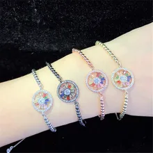 10 шт./лот, смешанные цвета, латунный браслет, инкрустированный радужным кубическим цирконием, цветочный регулируемый браслет, модные ювелирные изделия