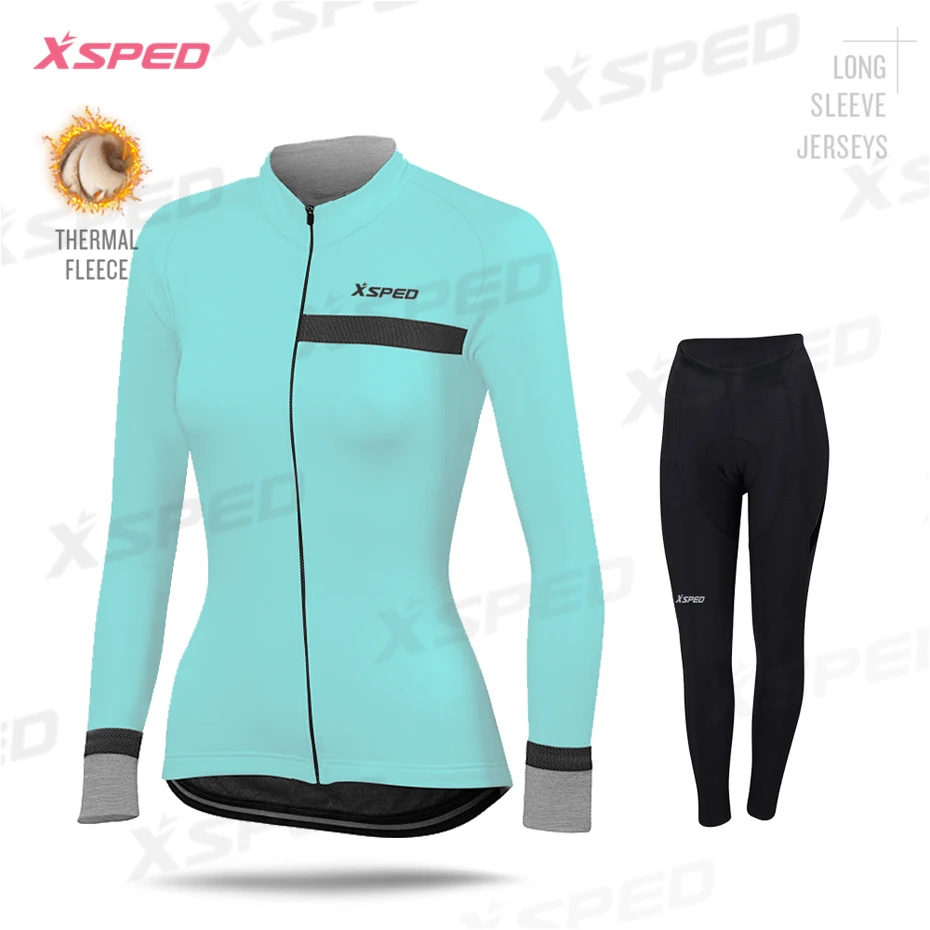 Normal Cycling Set Модная простая Женская одежда для велоспорта, зимний комплект из Джерси с длинным рукавом, комплект из теплого флиса и куртки для шоссейного велосипеда - Цвет: Normal Cycling Set