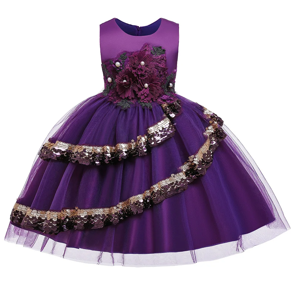 Г. Осеннее платье для девочек рождественское платье с цветочным узором для девочек на свадьбу, платье принцессы платья для маленьких девочек, вечернее платье для танцев - Цвет: Purple