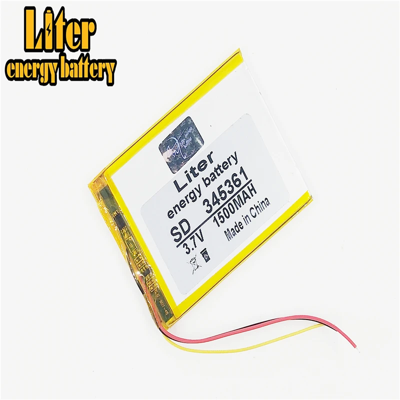 3 line 3.7V 1500mAh 345361 Lithium Polymer Li-Po li ion Rechargeable Battery cells For Mp3 MP4 MP5 GPS PSP mobile bluetooth