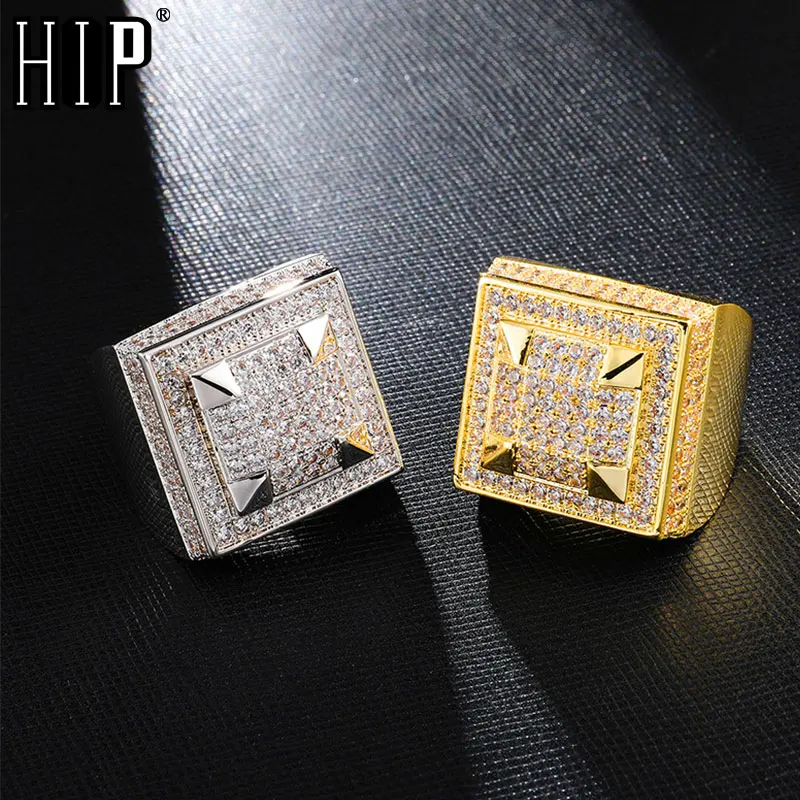 Хип хоп Полный украшения CZ Iced Out Bling популярный Tready квадратный медь циркон кольцо для мужчин женщин ювелирные изделия золото серебро