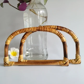 

one pair 18.5X10.5 cm rattan bag handle weaving purse handles obag handger diy handbag accessories parts drop ship
