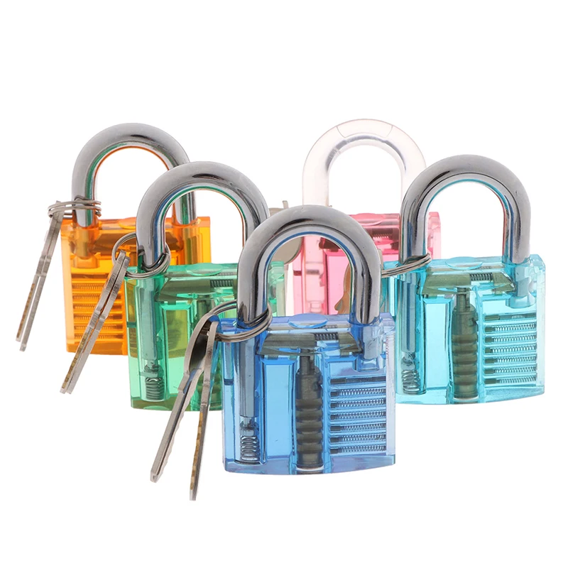 he Transparent Visible Pick Practice Padlock Lock With Key Removing Hook 