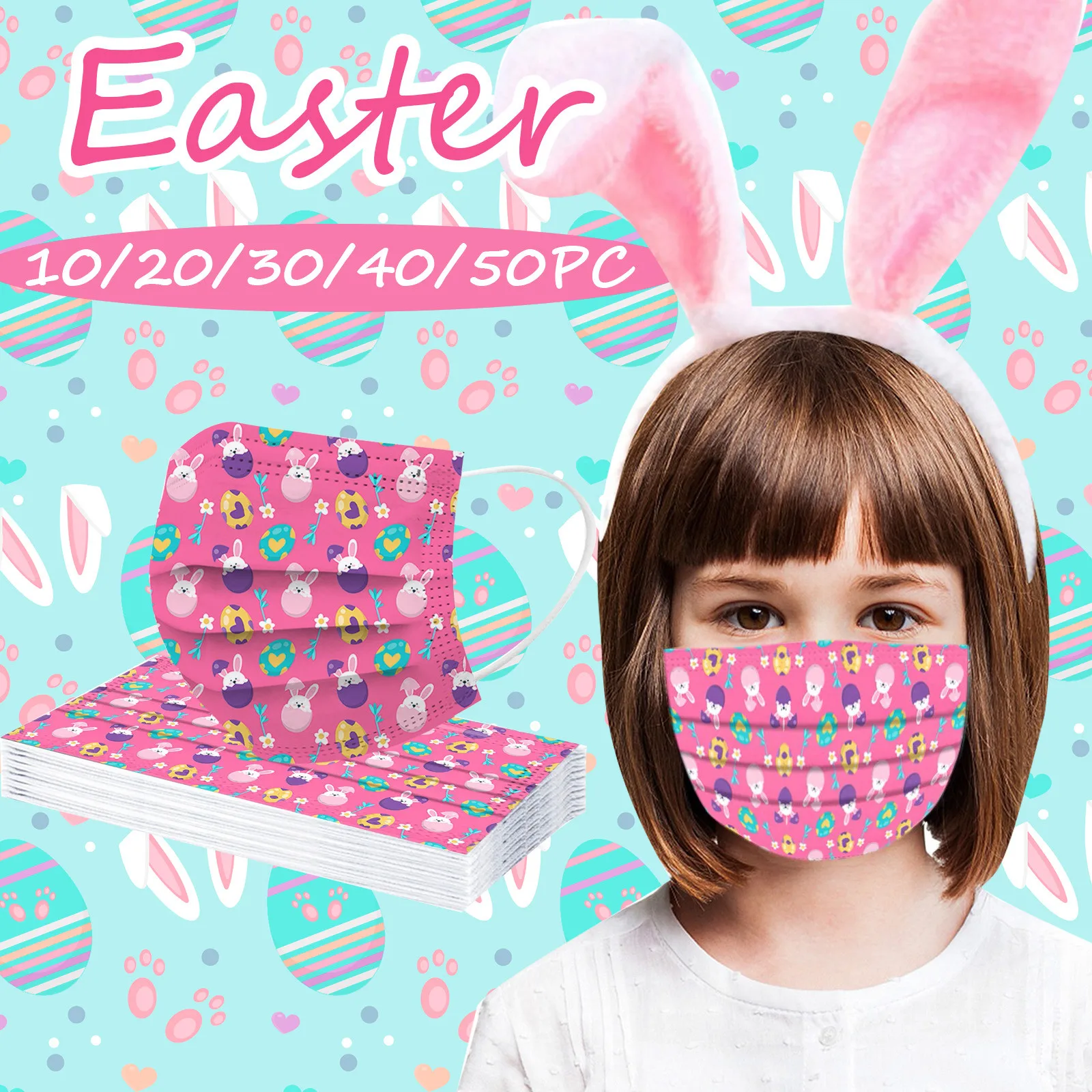 Máscara protetora descartável da páscoa das crianças das crianças das crianças máscara protetora respirável reutilizável protetor facial mascarillas 3ply orelha loop máscara 50pc