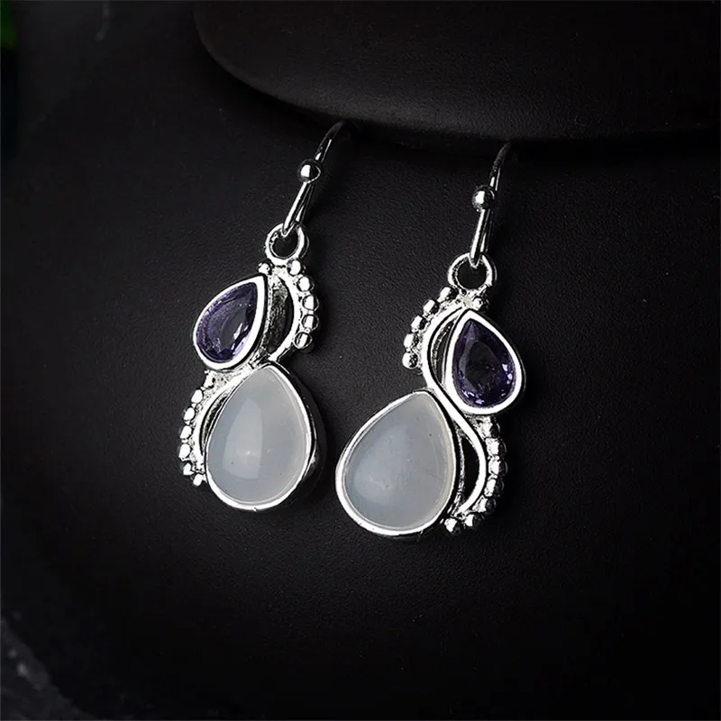 purple Bague Ringen, 925 пробы, серебряные Аметистовые капельки, грушевидный лунный камень, серьги для невесты, для свадьбы, помолвки, хорошее ювелирное изделие, подарок - Цвет камня: purple