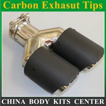 

1PCS Y Model Dual Carbon fiber + stainless steel universal Auto ak exhaust tip Double end pipe for bmw benz nissan jaguar