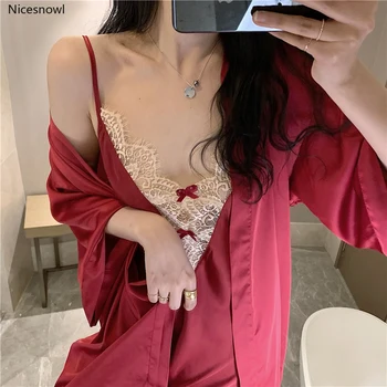 

Nicesnowl new Summer Sexy Lace Lace Sling Dress Silk Nightgown Top Casual Homewear Set Pajamas Two-Piece Women Pajamas Set