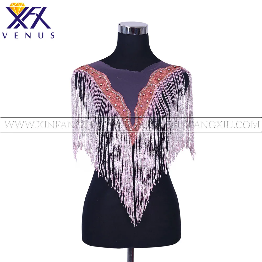 

XFX venus 1 Piece bodice applique rhinestone tassel beaded Patch iron on patches for Lady Party wedding dress Decoration