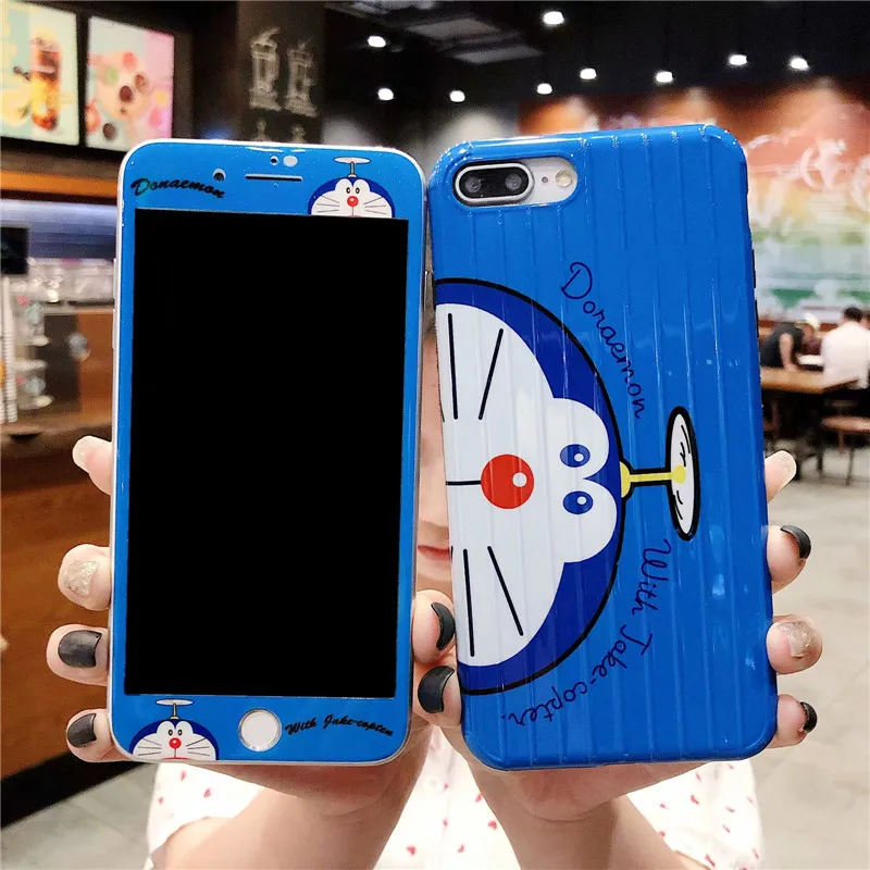 

GYKZ 360 Full Body Protective Screen Phone Case For iPhone XS MAX XR X 7 8 6 6s Plus Cartoon Doraemon Soft Back Cover Coque Capa