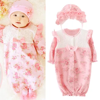 

2pcs Baby Girl Bow Body Outfits Bebe Girls Sleeve Cute Flowers Long Princess Romper Hat Clothes Baby Set & Clothing12