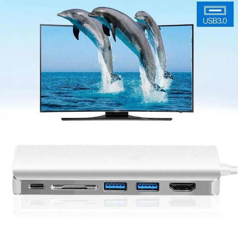 6 в 1 Многофункциональный TYPE-C концентратор USB-C к двойной USB3.0 1080P HDMI RJ45 PD адаптер классические цвета и простой прочный дизайн