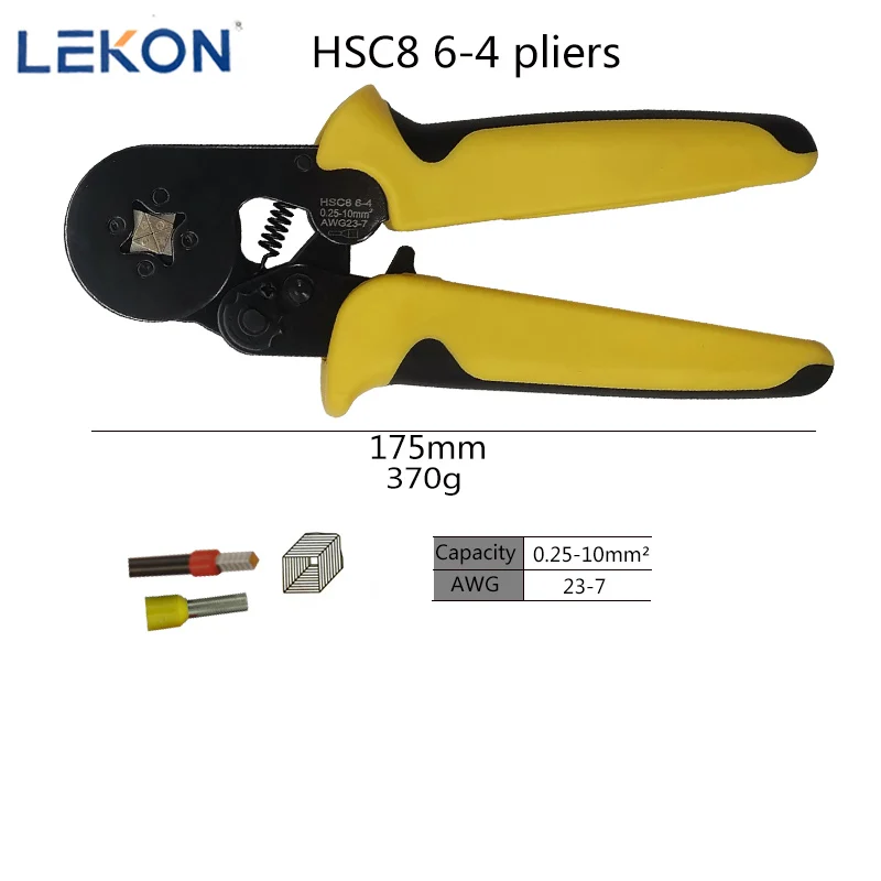 HSC8 6-4 Crimping Pliers Crimper Tubular Terminal 0.25-10mm2 Crimper Suit Hand Tools Crimping Tools Terminals Box 0.5-10 Suit