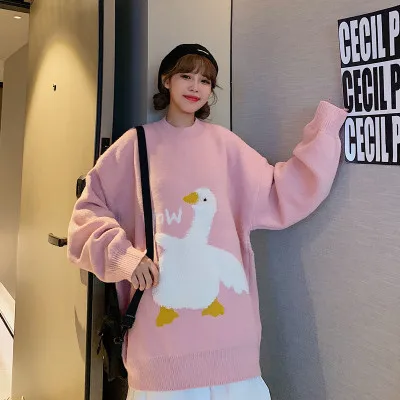 Plus Size Sweet Cartoon Goose Print 