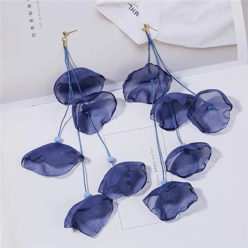 Product 11 Корейский цветок лепестки кисточкой серьги ручной работы ткань шифон Цветочные Висячие серьги для женщин ювелирные изделия pendientes mujer moda - Окраска металла: Product 11
