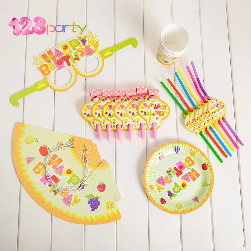 123 вечерние фрукты одноразовый Baby Shower наборы посуды скатерть чашки Бумага