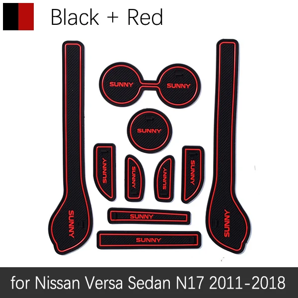 Противоскользящие резиновые чашки подушки двери паз коврик для Nissan Versa Sedan N17 Almera Sunny Latio 2011~ аксессуары коврик для телефона - Название цвета: Красный