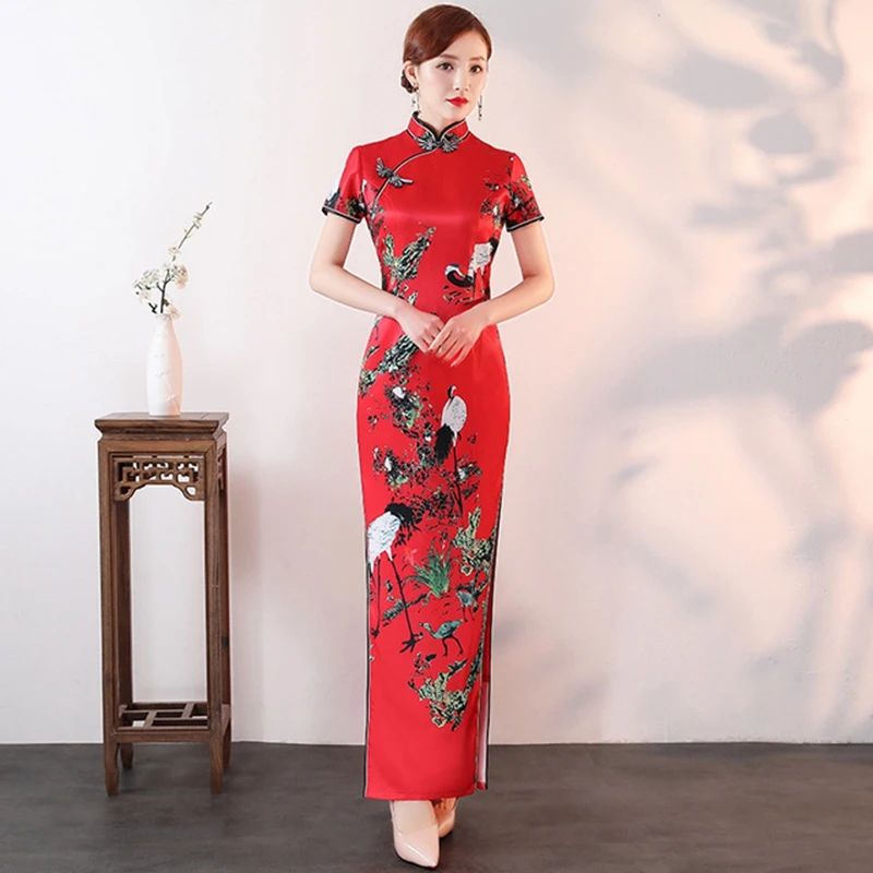 Plus size 5XL custom cheongsam female new autumn large size Slim Chinese dress Improvement Retro dignified long style cheongsam