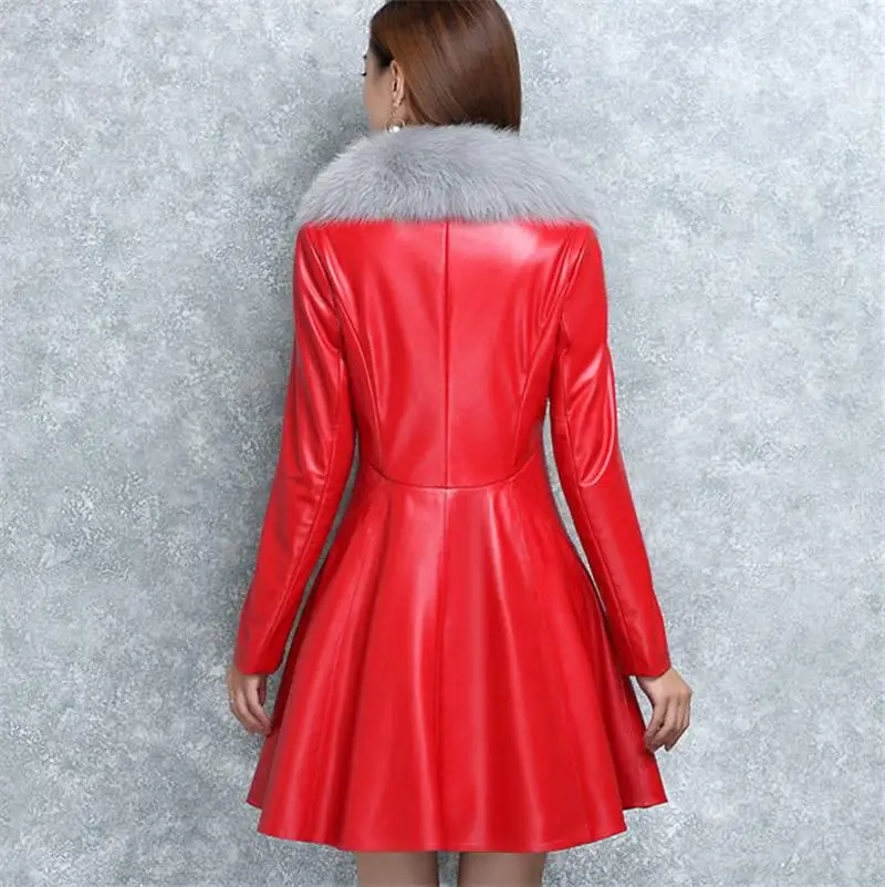 4XL осенне-зимняя куртка из искусственной кожи женское пальто теплый толстый Повседневный из кожзаменителя куртка Женский меховой воротник плюс размер куртка Q1809