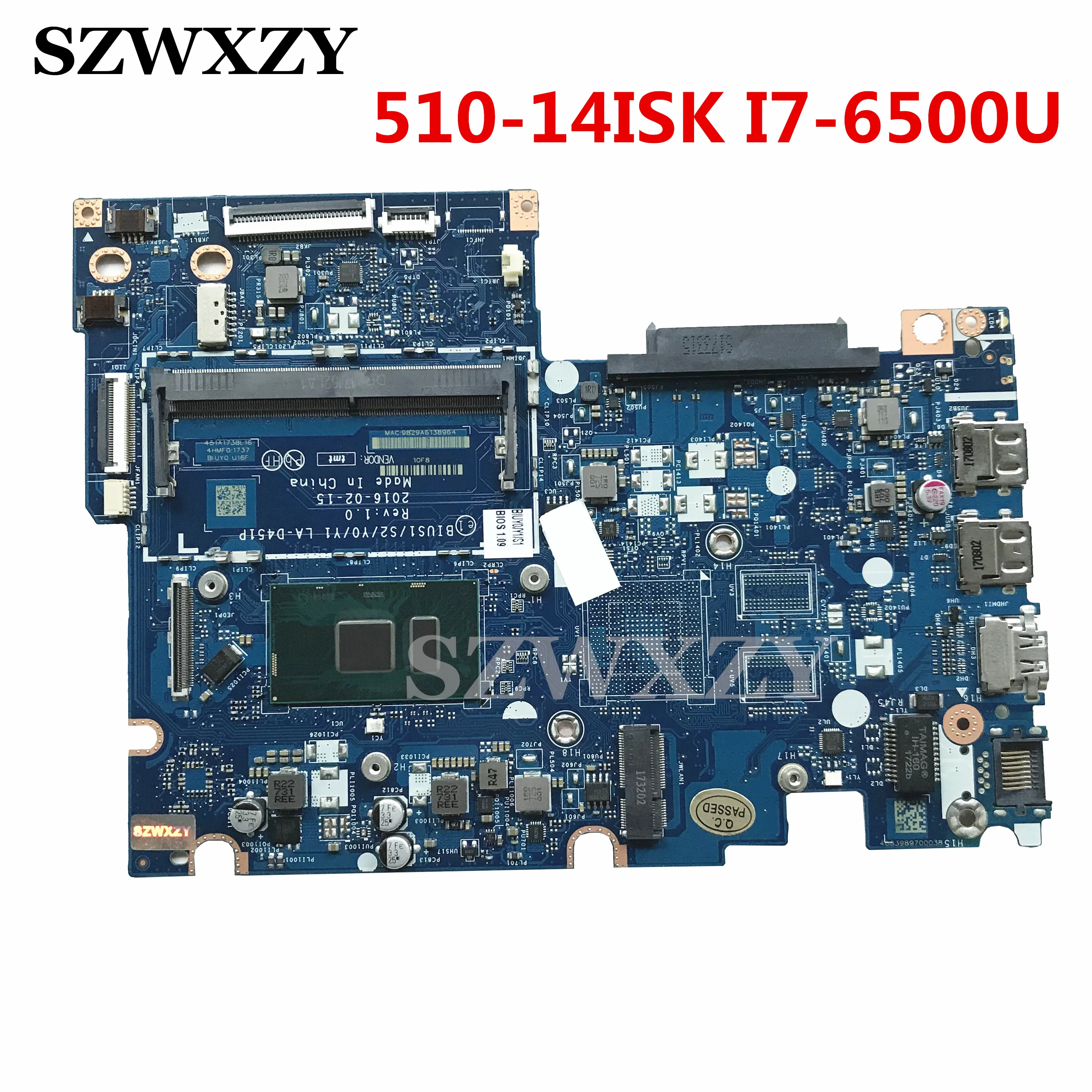 Материнская плата для ноутбука lenovo YOGA-510-14ISK FLEX-4-1470 5B20L46044 LA-D451P DDR4 с процессором 4405U