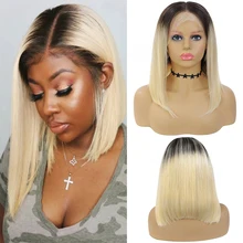Ombre Blonde Short Bob Human Hair Wigs Brazilian Straight Bob Wig Pre Plucked 1B/613 Lace Front Wigs 13x4 Remy Hair Wig 150%