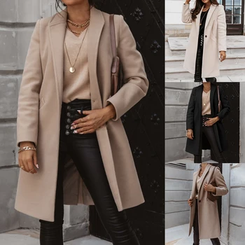 

Winter Beige Elegant Wool Blend Women Korean Fashion Black Long Coats Vintage Minimalist Woolen Overcoat Camel Oversize Outwear