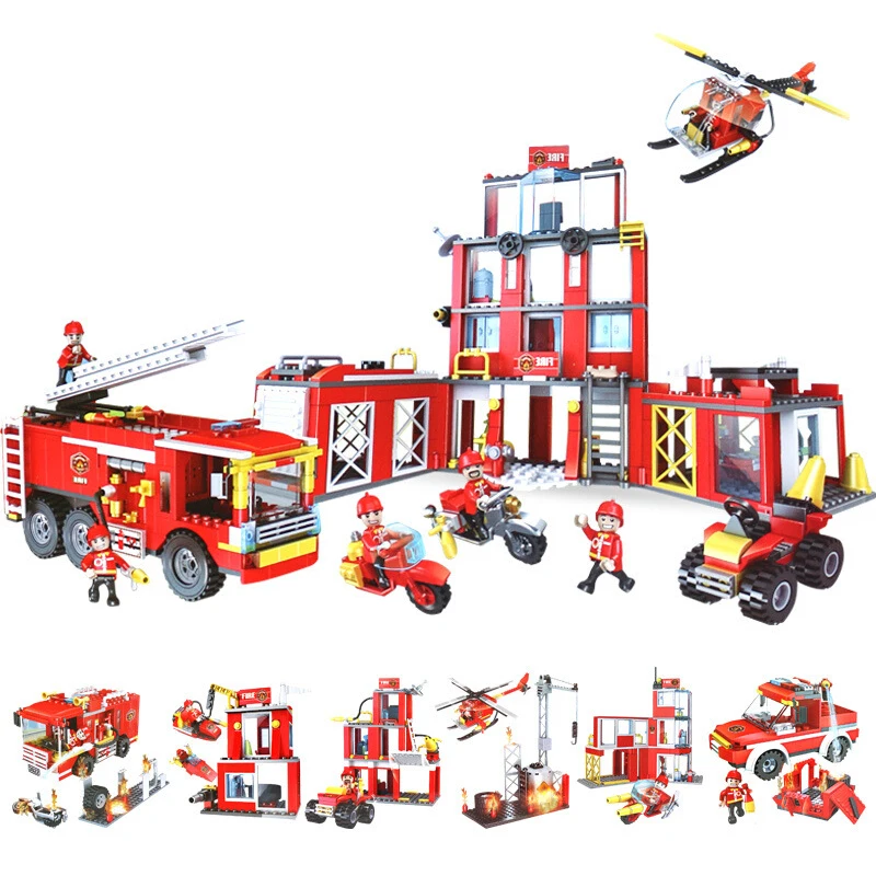 

City Fire Station Building Blocks Set Car Aircraft Bricks Compatible with legoingly models Toys for Children Christmas Gifts