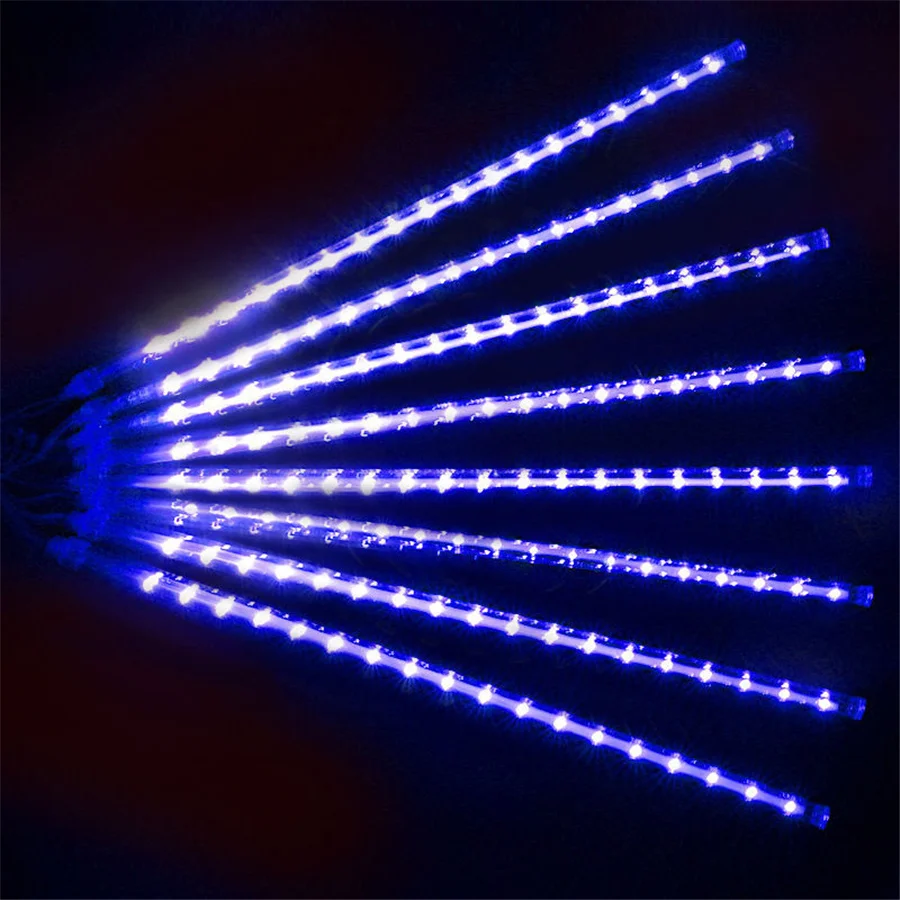 thumbnail image 1 of Meteor Shower Garden String Lights 50cm 8 Tubes Outdoor Raindrop Icicle Curtain Christmas Fairy Lights Wedding Party Tree Decor, 1 of 5